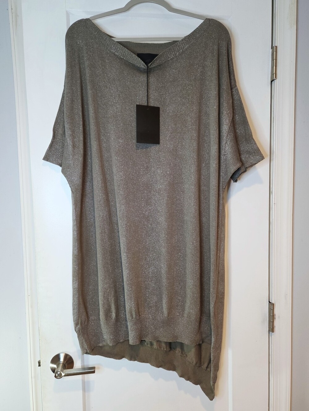 Gestuz Metallic Knit Tunic Sweater Asymmetrical Hem Dolman Sleeve Medium NWT